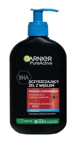 Garnier Pure Active, Oczyszczający żel z kwasami AHA + BHA i węglem