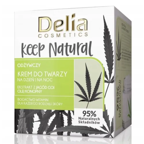 Delia Keep Natural, Odżywczy krem do twarzy `Ekstrakt z jagód goi i olej konopny`