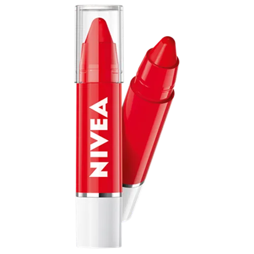 Nivea Poppy Red, Longlasting Melt-in Moisture & Intensive Colour Crayon Lipstick Color Lip Balm (Koloryzujący balsam do ust w kredce)