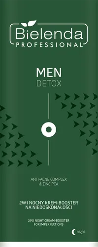 Bielenda Professional Men Detox,  Nocny krem-booster 2w1 na niedoskonałości
