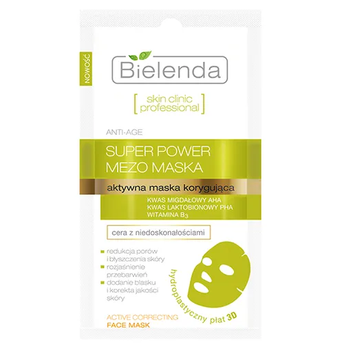 Bielenda Skin Clinic Professional, Super Power Mezo Maska, Aktywna maska korygująca w hydroplastycznym płacie 3D