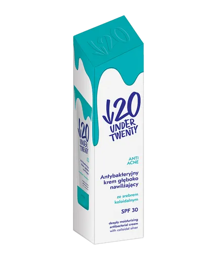 Under Twenty Anti Acne, Antybakteryjny krem głęboko nawilżający ze srebren koloidalnym SPF 30