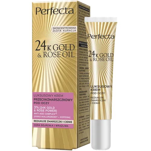 Perfecta 24K Gold & Rose Oil, Luksusowy krem przeciwzmarszczkowy pod oczy