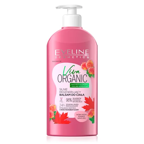 Eveline Cosmetics Viva Organic, Silnie regenerujący balsam do ciała `Biosyrop klonowy + malina nordycka`