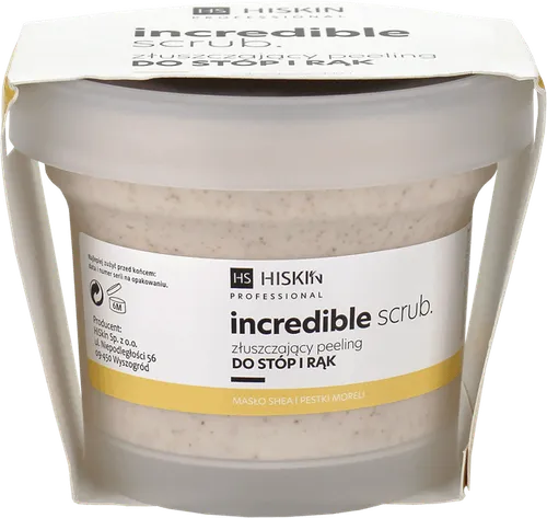 Hiskin Incredile Scrub, Złuszczający peeling do rąk i stóp `Masło shea i nasiona moreli`