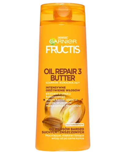 Garnier Fructis, Oil Repair 3 Butter, Szampon wzmacniający do włosów bardzo suchych i zniszczonych