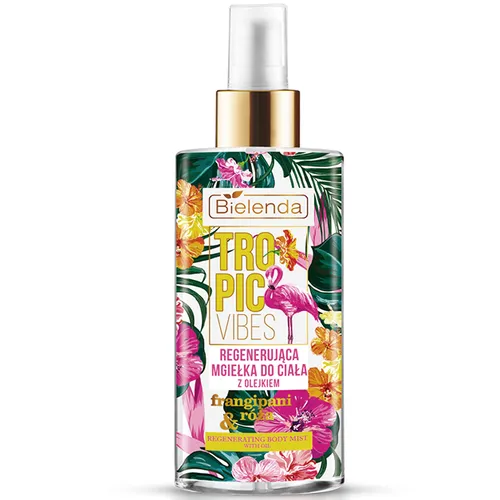 Bielenda Tropic Vibes, Nawilżająca mgiełka do ciała z olejkiem `Frangipani & róża`