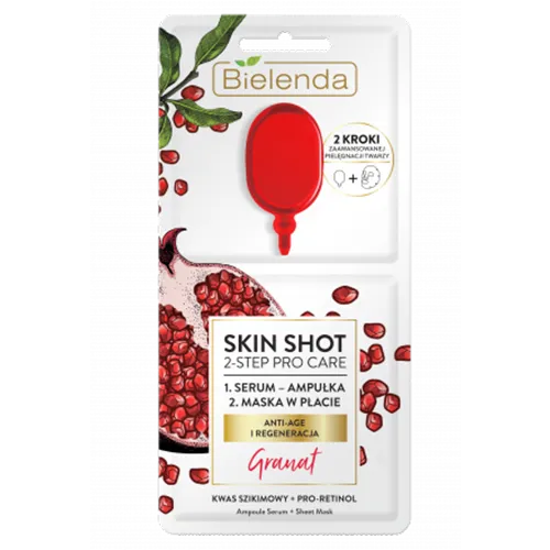 Bielenda Skin Shot 2 Step Pro Care,  Maska w płacie + ampułka `Granat anti-age i regeneracja`