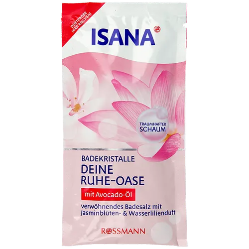 Isana Badekristalle mit Avocado Ol  'Deine Ruhe-Oase ' (Sól krystaliczna do kąpieli z olejem awokado 'Oaza spokoju')