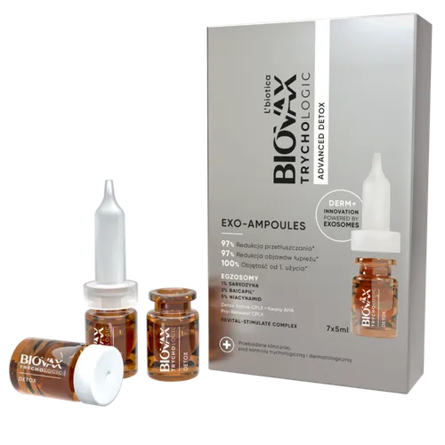 L'biotica Biovax TrychoLogic, Advanced Detox,  Exo-Ampoules (Kuracja redukująca przetłuszczanie, Ampułki do włosów)