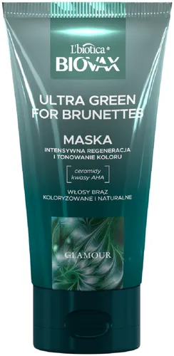 L'biotica Biovax Glamour, Ultra Green for Brunettes, Maska do włosów brązowych
