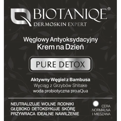 Biotaniqe Pure Detox, Węglowy antyoksydacyjny krem na dzień do cery normalnej i mieszanej - 1