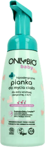 OnlyBio Baby, Hipoalergiczna pianka do mycia ciała dla skóry wrażliwej, alergicznej, z AZS
