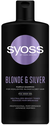 Syoss Blonde & Silver, Purple Shampoo for Highlighted, Blonde & Grey Hair (Szampon do włosów siwych i blond (nowa wersja))