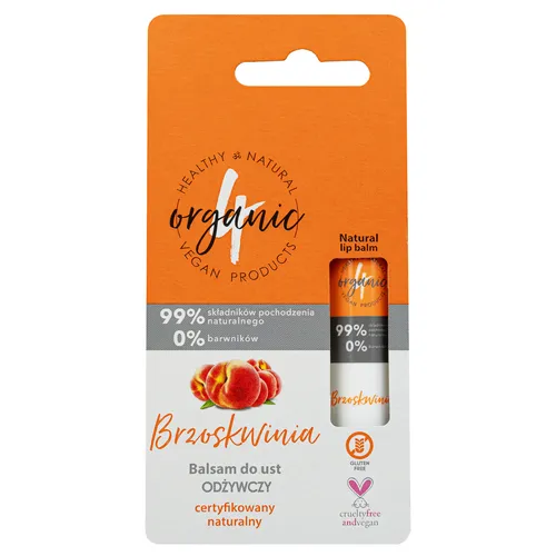 4Organic Naturalny odżywczy balsam do ust `Brzoskwinia`