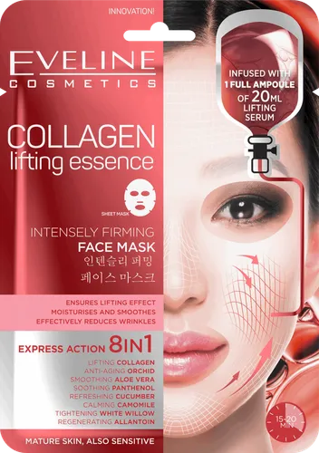 Eveline Cosmetics Collagen Lifting Essence, Intensely Firming Face Mask (Kolagenowa esencja napinająca 8  w1)