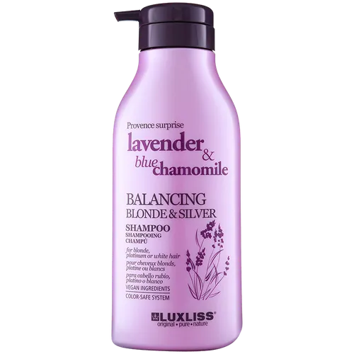 Luxliss Lavender & Blue Chamomile,  Balancing Blonde & Silver Shampoo (Szampon do włosów neutralizujący żółte refleksy)