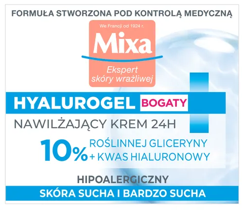 Mixa Hyalurogel, Bogaty krem intensywnie nawilżający, skóra wrażliwa, odwodniona, sucha i bardzo sucha - 2