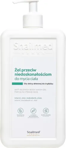 Snailmed Totarol, olej makadamia i aloes, Dermokosmetyczny żel do mycia ciała przeciw niedoskonałościom dla skóry skłonnej do trądziku
