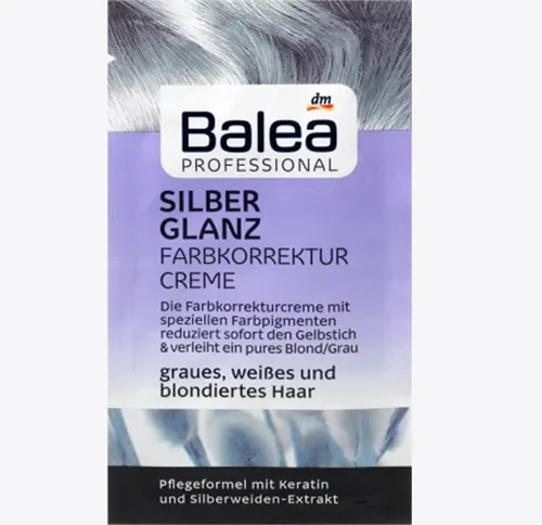 Balea Professional, Silber Glanz, Farbkorrektur Creme (Krem redukujący żółty odcień do siwych, białych i farbowanych włosów blond)