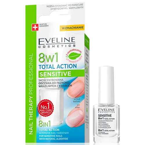 Eveline Cosmetics Nail Therapy Professional, 8w1 Total Action Sensitive, Odżywka do paznokci z naturalnym aldehydem - 1