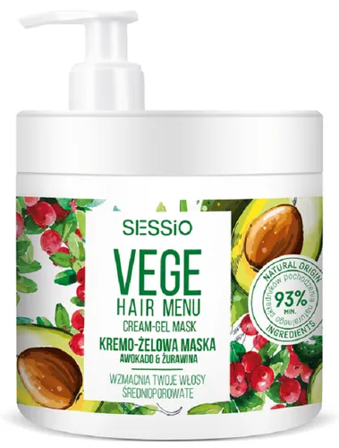 Sessio Vege Hair, Moisturizing Cream-Gel Mask (Maska do włosów średnioporowatych Awokado & Żurawina) - 2