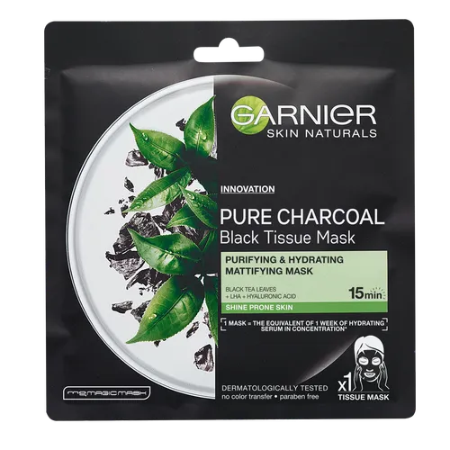 Garnier Pure Charcoal, Oczyszczająca maska na tkaninie z węglem i ekstraktem z czarnej herbaty - 1