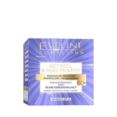Eveline Cosmetics Retinol & Niacynamid, Skoncentrowany krem silnie odbudowujący na dzień z SPF 20 60+