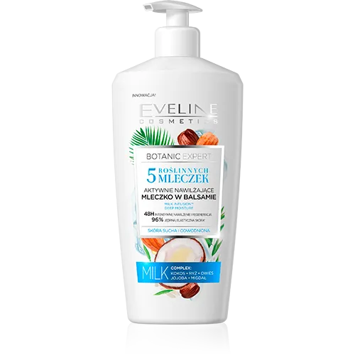 Eveline Cosmetics Botanic Expert, Aktywnie nawilżające mleczko w  balsamie do ciała `5 roślinnych mleczek`