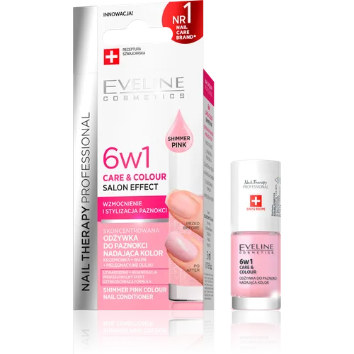 Eveline Cosmetics Nail Therapy Professional, Skoncentrowana odżywka do paznokci nadająca kolor 6w1 Care & Color - 2
