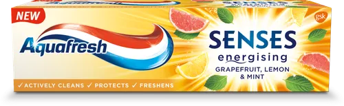 Aquafresh Senses, Energising Toothpaste, Grapefruit, Lemon & Mint (Pasta do zębów `Grejpfrut, cytryna i mięta`)