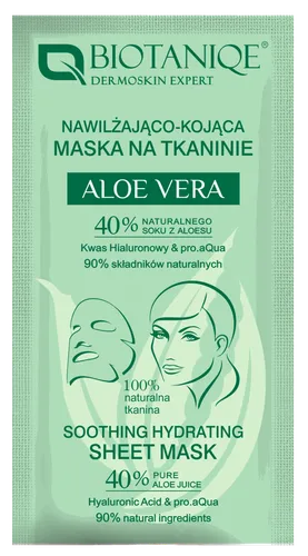 Biotaniqe Aloe Vera, Maska na tkaninie nawilżająco-kojąca