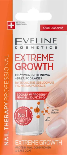 Eveline Cosmetics Nail Therapy Professional, Extreme Growth, Odżywka proteinowa  + baza po d lakier