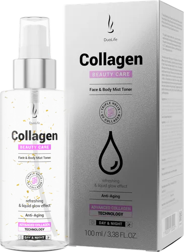 DuoLife Beauty Care, Collagen Face & Body Mist Toner (Kolagenowa mgiełka do twarzy i ciała z drobinkami złota)