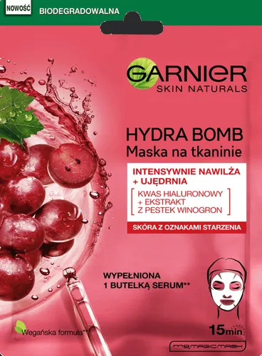 Garnier SkinActive Hydra Bomb, UltraLift Tissue Mask Smoothing Firming Radiance Boosting Mask (Ultraliftingująca maska w płachcie z wyciągiem z pestek winogron i kwasem hialuronowym) - 1