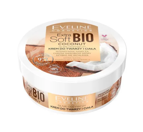 Eveline Cosmetics Extra Soft Bio Coconut, Silnie odżywczy krem do twarzy i ciała