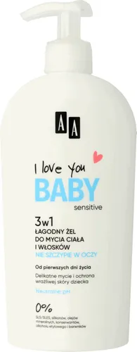AA I Love you Baby, Łagodny żel do mycia ciała i włosków 3 w 1 Sensitive