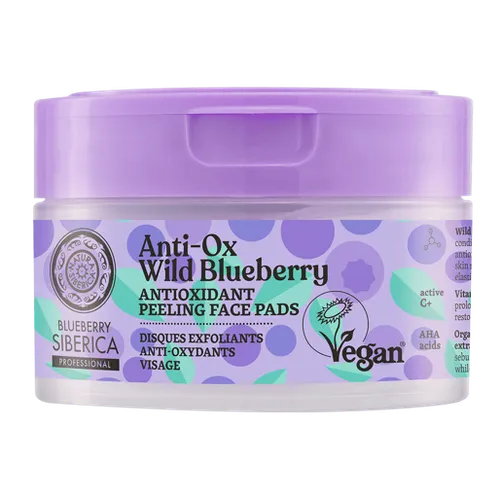 Natura Siberica Blueberry Siberica Professional, Anti-ox Wild Blueberry Anti-oxidant Peeling Face Pads (Wegańskie antyoksydacyjne peelingujące płatki do twarzy)