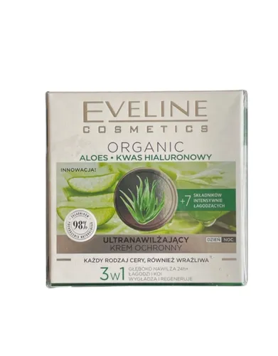 Eveline Cosmetics Organic, Aloes + kwas hialuronowy, Ultranawilżający krem ochronny