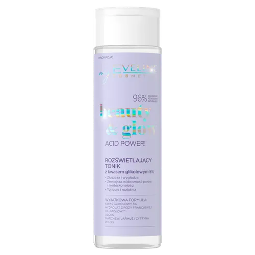 Eveline Cosmetics Beauty & Glow, Rozświetlający tonik z kwasem glikolowym 5% `Acid Power!`