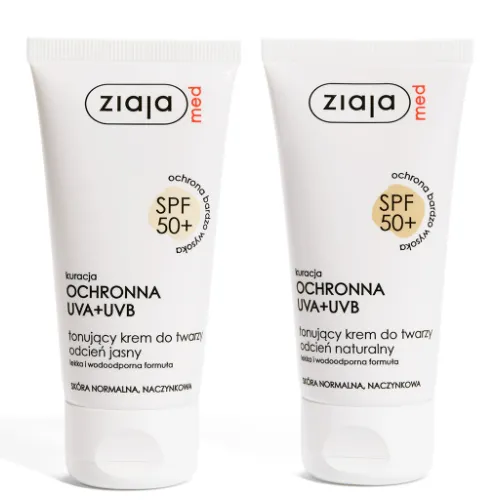 Ziaja Med, Kuracja ochronna UVA+UVB,Tonujący krem do twarzy SPF 50+ (nowa wersja)