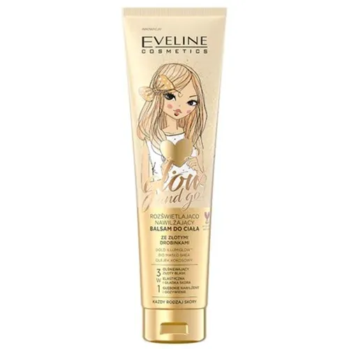 Eveline Cosmetics Glow and Go, Rozświetlająco-nawilżający balsam do ciała ze złotymi drobinkami