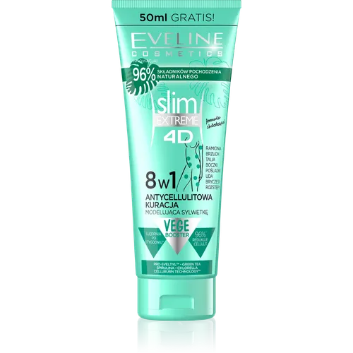 Eveline Cosmetics Slim Extreme 4D, Vege Booster, Antycellulitowa kuracja 8 w 1 modelująca sylwetkę