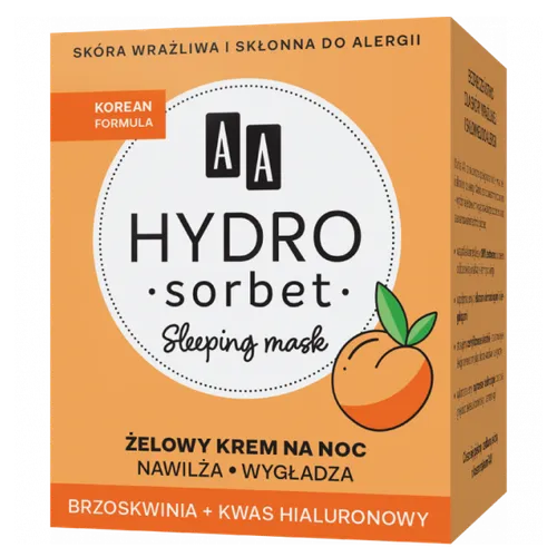 AA Hydro Sorbet Sleeping Mask, Żelowy krem na noc `Brzoskwinia + kwas hialuronowy` - 1