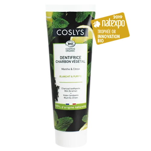 Coslys Dentifrice au Charbon Vegetal Menthe et Citron BIO (Czarna pasta do zębów z węglem drzewnym, miętą i cytryną)