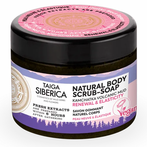Natura Siberica Taiga Siberica, Natural Body Scrub-Soap Kamchatka Volcanic Mud (Wegański, odnawiająco - uelastyczniający peeling myjący do ciała `Czarny gejzer z Kamczatki`)