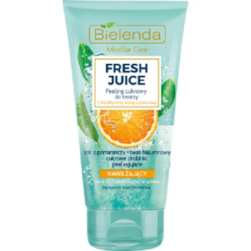 Bielenda Fresh Juice, Nawilżający peeling cukrowy do twarzy `Sok z pomarańczy + kwas hialuronowy`