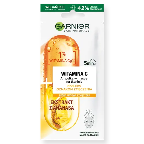 Garnier Skin Naturals, Ampułka w masce na tkaninie przeciw oznakom zmęczenia z witaminą C i ekstraktem z ananasa