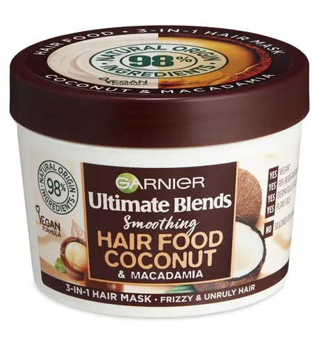 Garnier Ultimate Blends, Smoothing Hair Food Coconut (3-w-1 maska ​​do włosów kręconych z olejem kokosowym) - 1