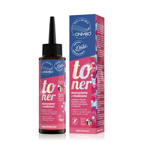 OnlyBio OnlyBio x Wedel, Hair in Balance, Ptasie Mleczko Mascarpone z Malinami, Toner nadający włosom kremowo-różowy odcień mascarpone z malinami